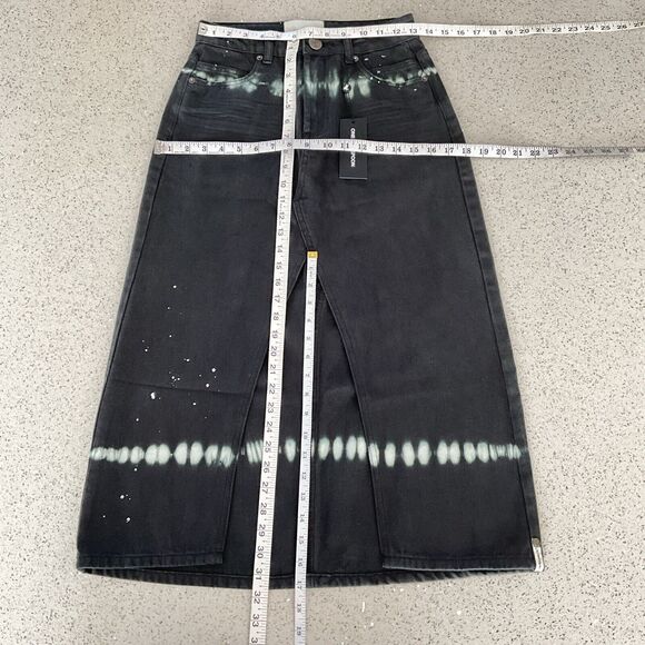 One Teaspoon ROCKO Denim Skirt Maxi Paint Splatter In Eclipse Black Green 24 - Picture 5 of 12